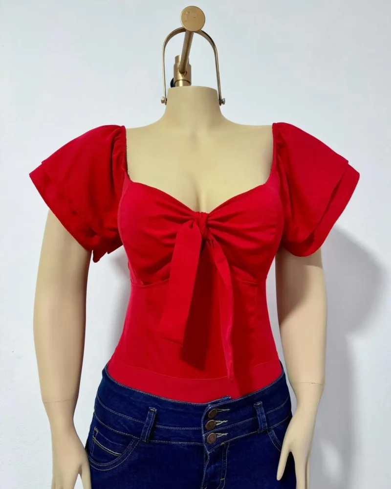 Blusa Corset Amelie con Lazo Frontal y Mangas Abullonadas