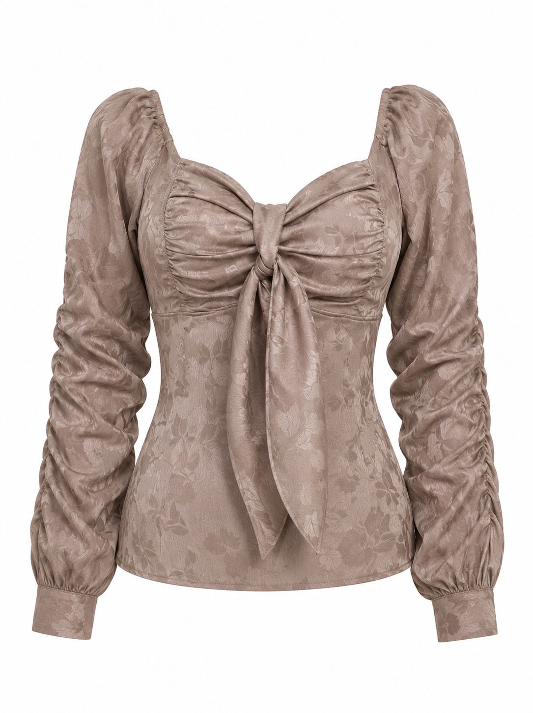 Blusa Naty Corset con Lazo Grande y Mangas Fruncidas Beis - Imagen 7
