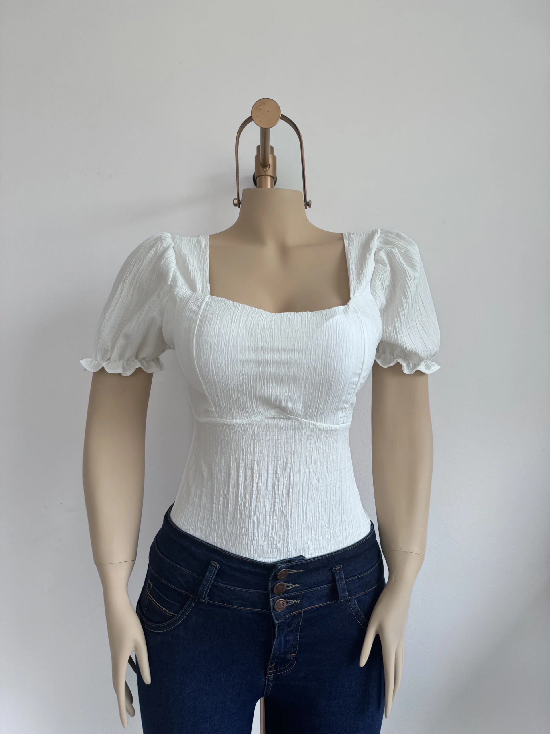 Blusa Delta Texturizada con Escote Cuadrado y Mangas Abullonadas - Imagen 2