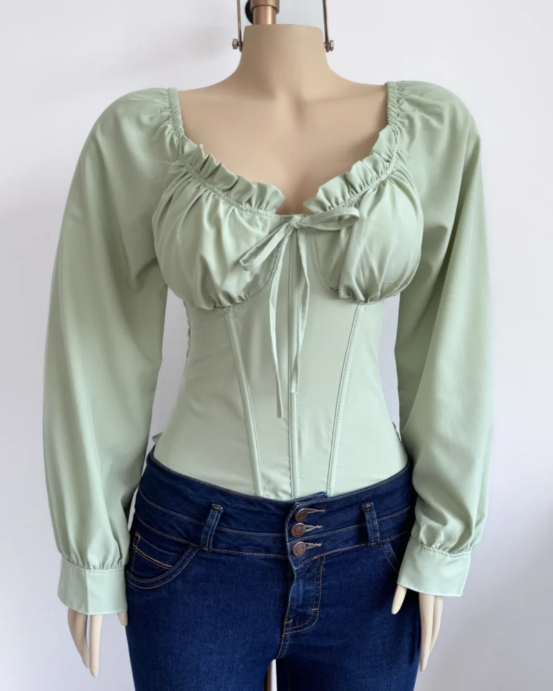 Blusa Corset Luhana con Escote Fruncido y Mangas Largas
