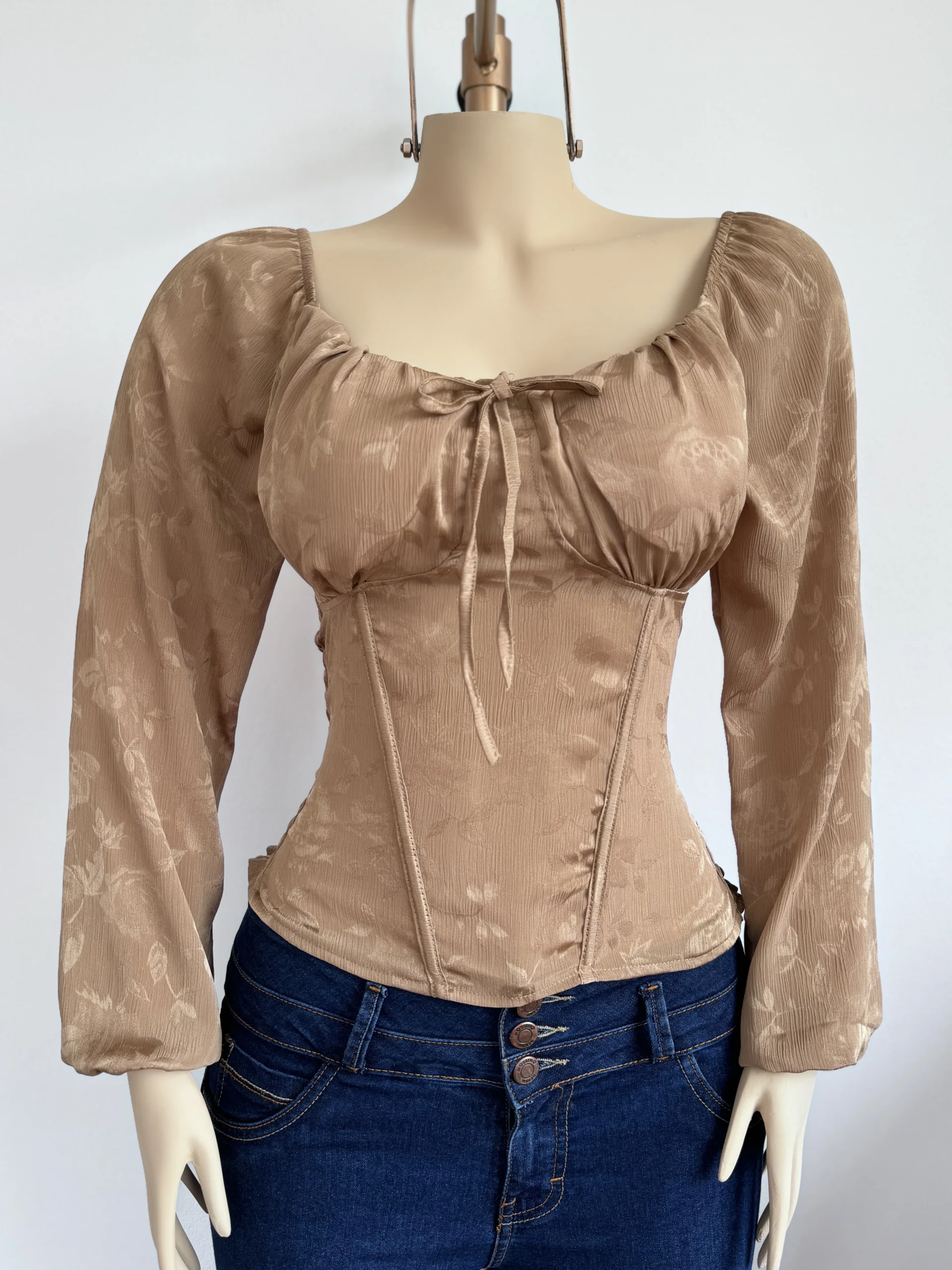 Blusa Corset Mariela con Mangas Largas y Lazo Frontal (copia) - Imagen 2
