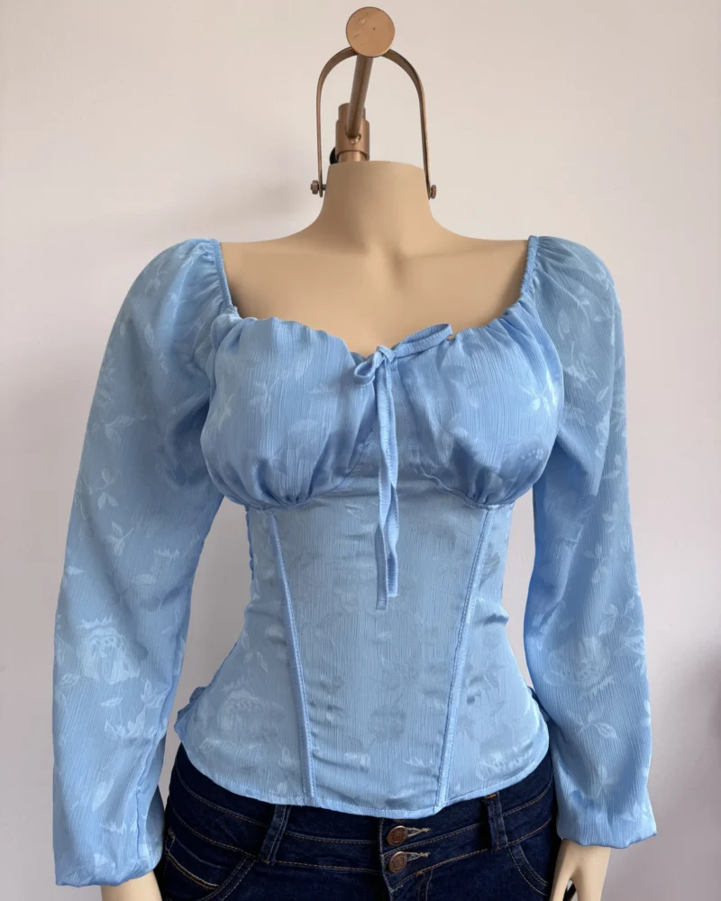 Blusa Corset Mariela con Mangas Largas y Lazo Frontal (copia)