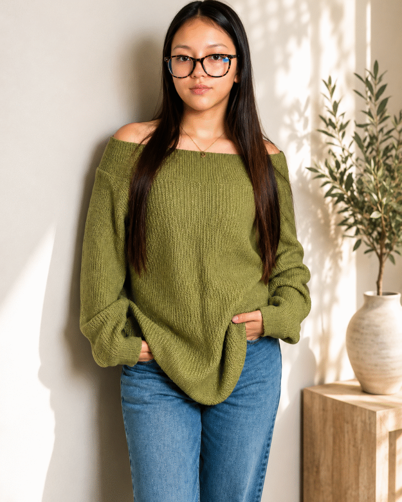Chompa Off Shoulder Ojal-Verde Manzana