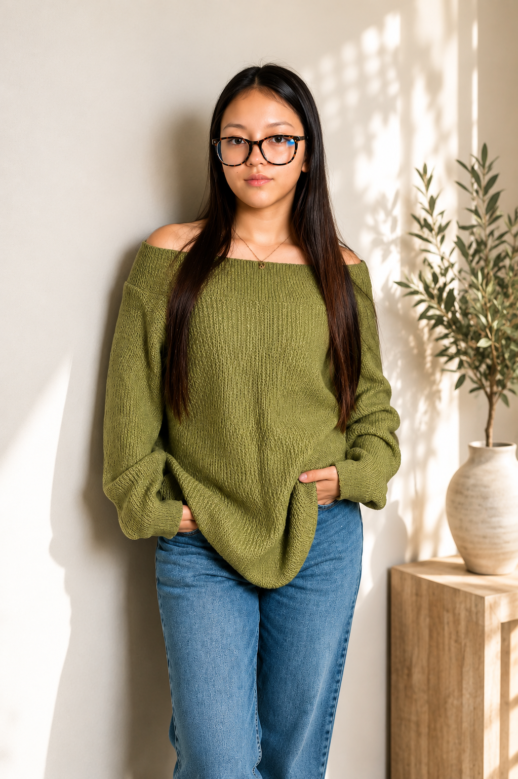 Chompa Off Shoulder Ojal-Verde Manzana