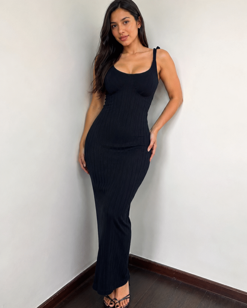 Vestido Darleens Ribbed-Negro