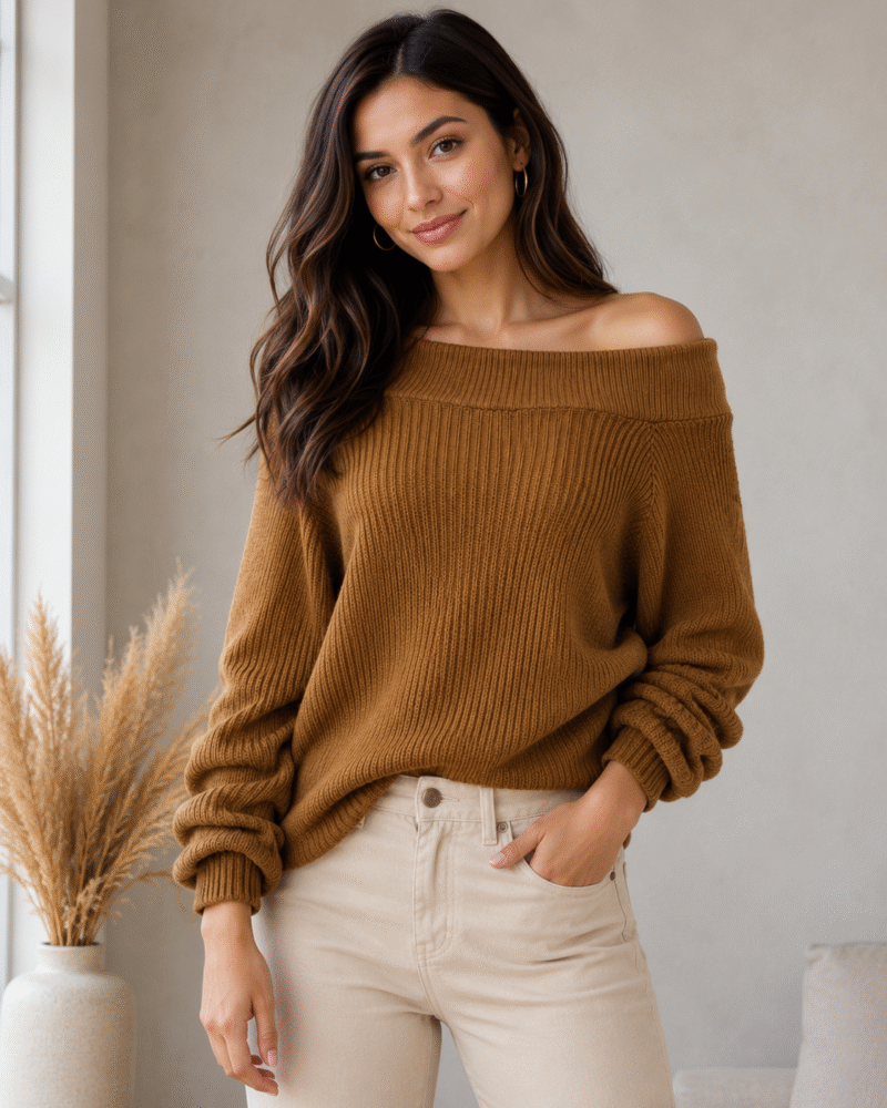 Chompa Off Shoulder Ojal-Marron