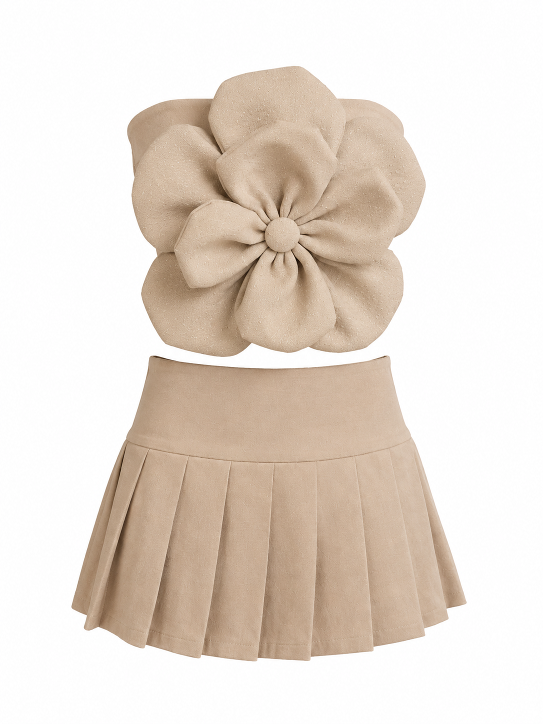 Top Strapless Lulu con Flor 3D en Relieve – Beige - Imagen 3